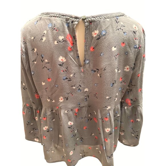 Arizona Jean Company Bell Sleeve Gray Floral All Rayon Crop Top Blouse Size S - Picture 3 of 9